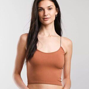 Free People XS S Brami Copper Brown Cami Crop Tank Coquette BalletCore Seamless